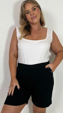 CurveWow Denim Button Side Short Black