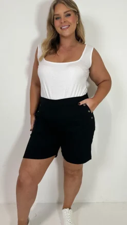 CurveWow Denim Button Side Short Black