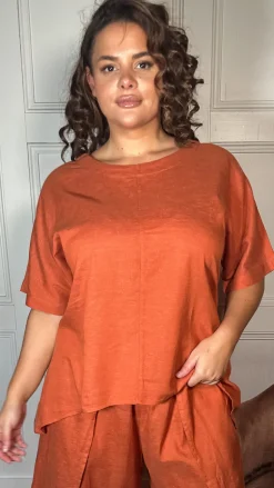 CurveWow Dip Hem Oversized Top Rust