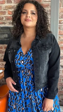 CurveWow Distressed Denim Jacket Washed Black