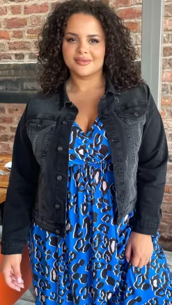 CurveWow Distressed Denim Jacket Washed Black