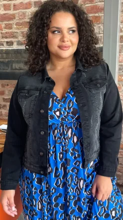 CurveWow Distressed Denim Jacket Washed Black