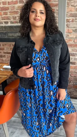 CurveWow Distressed Denim Jacket Washed Black