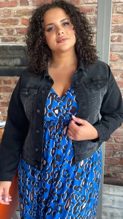 CurveWow Distressed Denim Jacket Washed Black