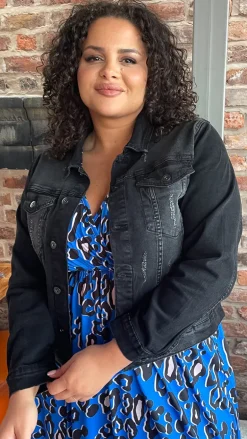 CurveWow Distressed Denim Jacket Washed Black