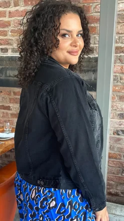 CurveWow Distressed Denim Jacket Washed Black