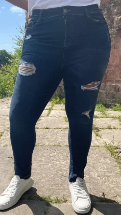 CurveWow Distressed Skinny Jeans Indigo