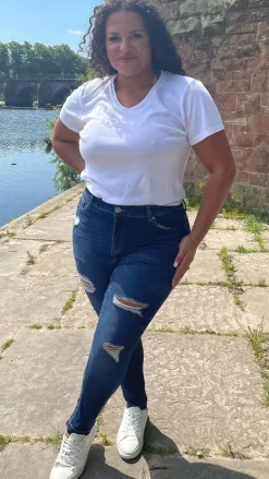 CurveWow Distressed Skinny Jeans Indigo