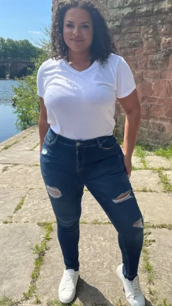 CurveWow Distressed Skinny Jeans Indigo