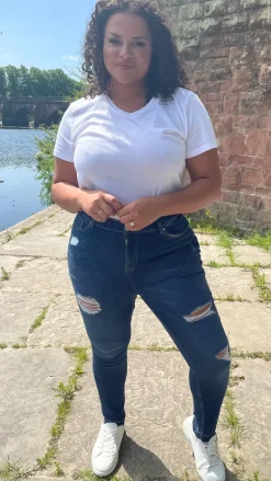 CurveWow Distressed Skinny Jeans Indigo