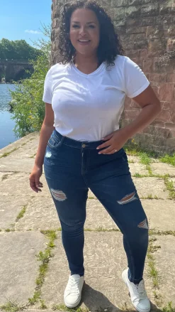 CurveWow Distressed Skinny Jeans Indigo