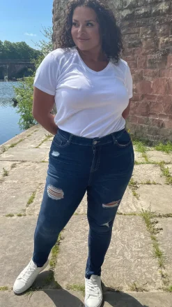 CurveWow Distressed Skinny Jeans Indigo
