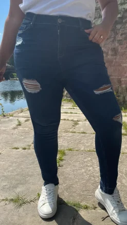 CurveWow Distressed Skinny Jeans Indigo