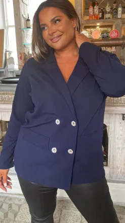 CurveWow Double Breasted Blazer Navy