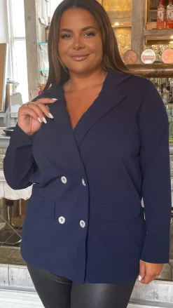 CurveWow Double Breasted Blazer Navy