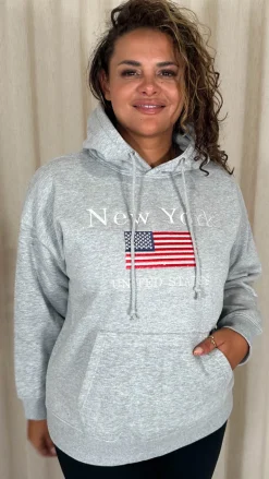 CurveWow Embroidered Flag Slogan Hoodie Grey