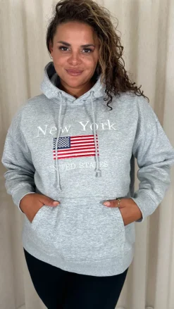 CurveWow Embroidered Flag Slogan Hoodie Grey