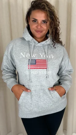 CurveWow Embroidered Flag Slogan Hoodie Grey