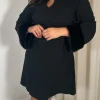 CurveWow Faux Fur Cuff Keyhole Shift Dress Black