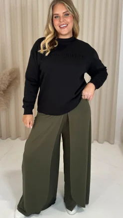 CurveWow Flippy Wide Leg Trousers Khaki