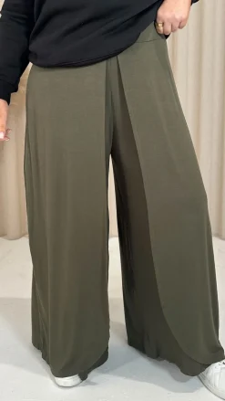 CurveWow Flippy Wide Leg Trousers Khaki