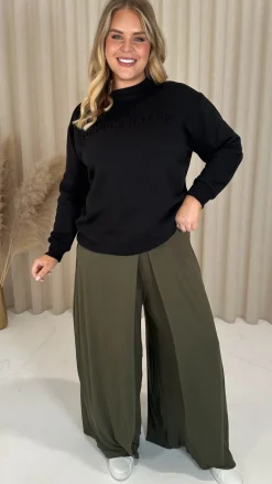 CurveWow Flippy Wide Leg Trousers Khaki