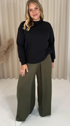 CurveWow Flippy Wide Leg Trousers Khaki