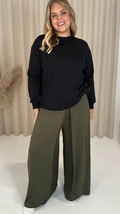 CurveWow Flippy Wide Leg Trousers Khaki
