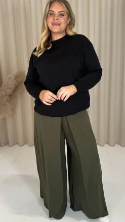 CurveWow Flippy Wide Leg Trousers Khaki