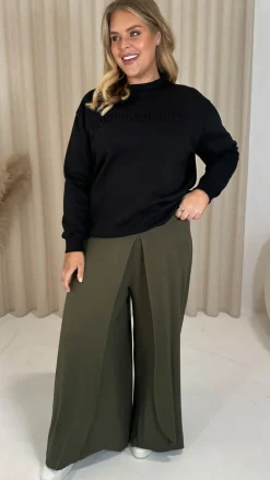 CurveWow Flippy Wide Leg Trousers Khaki