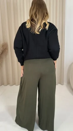 CurveWow Flippy Wide Leg Trousers Khaki