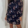 CurveWow Floral Lace Shift Dress Navy