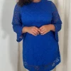 CurveWow Floral Lace Shift Dress Cobalt Blue