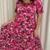 CurveWow Floral Milkmaid Dress Pink Floral