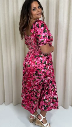 CurveWow Floral Milkmaid Dress Pink Floral