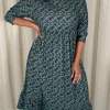 CurveWow Floral Smock Dress Blue/Green