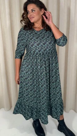 CurveWow Floral Smock Dress Blue/Green