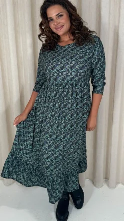 CurveWow Floral Smock Dress Blue/Green