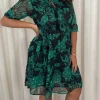 CurveWow Foil Printed Smock Mini Dress Green Floral