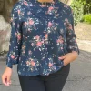 CurveWow Frill Detail Blouse Floral Navy