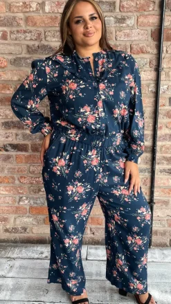 CurveWow Frill Detail Blouse Floral Navy