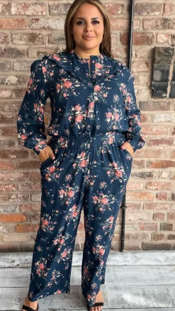 CurveWow Frill Detail Blouse Floral Navy