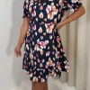 CurveWow Frill Hem Puff Sleeve Tea Dress Navy Animal