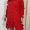 CurveWow Frill Shirt Dress Red Animal