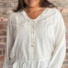 CurveWow Frill V Neck Blouse White