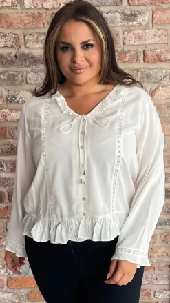 CurveWow Frill V Neck Blouse White