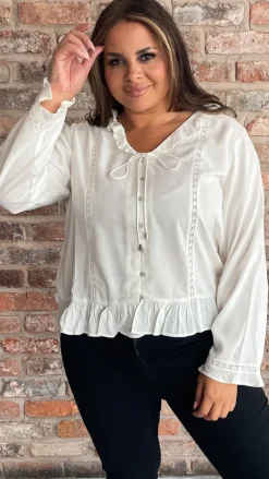 CurveWow Frill V Neck Blouse White