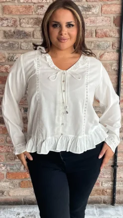 CurveWow Frill V Neck Blouse White