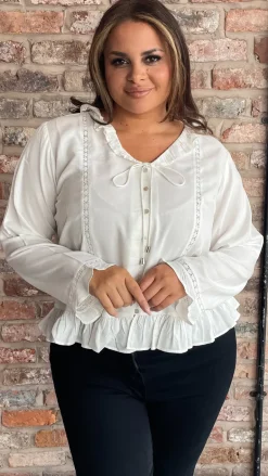 CurveWow Frill V Neck Blouse White