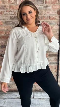 CurveWow Frill V Neck Blouse White